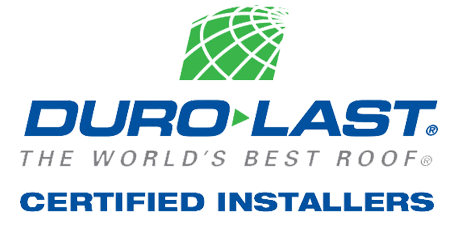 Duro-Last Certified Installers logo with green roof icon for commercial roofing and large-loss restoration.