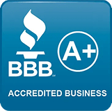 BBB Accredited Business logo, A+ rating on blue, for commercial roofing and restoration.
