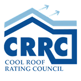 CRRC Cool Roof Rating Council logo with blue "CRRC" text for commercial flat roof and storm damage restoration.