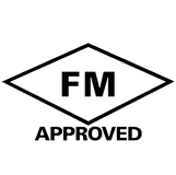 Black FM Approved logo with "FM" in a diamond, symbolizing commercial roofing and large-loss recovery.