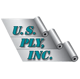 U.S. Ply, Inc. logo with three rolled sheets and teal letters for commercial roofing and large-loss restoration.